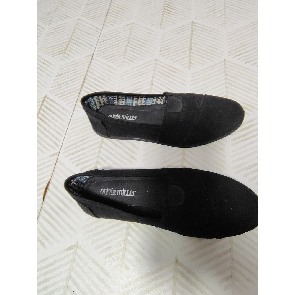 Olivia Miller Womens Black Canvas Alpargata Slip On Flats‎ Shoes